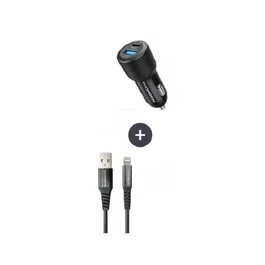 Thomson - Pack chargeur de voiture avec câble Lightning - Chargeur allume-cigare 12V/24V 60W et câble USB-A vers Lightning 3A 1.5 m - Haute performance, recharge rapide
