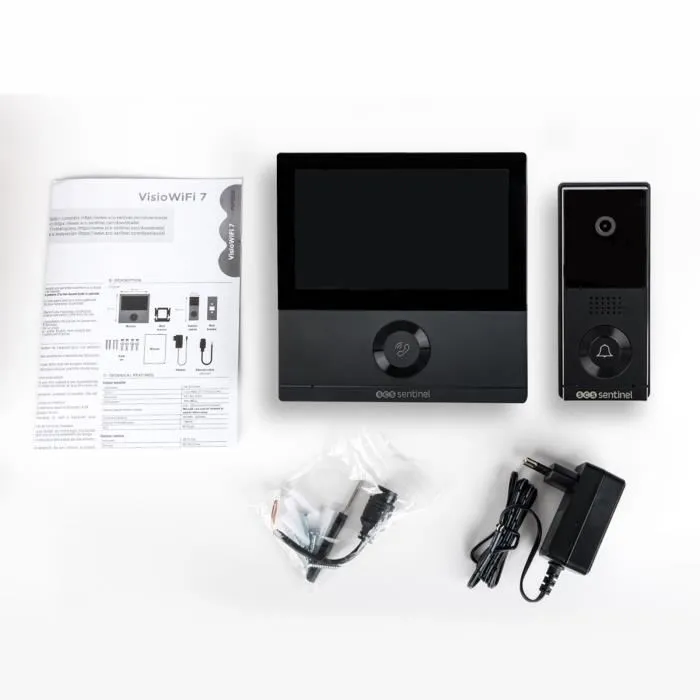 SCS Sentinel Interphone vidéo filaire connecté VisioWifi 7 - Écran 7 pouces, vision nocturne infrarouge, enregistrement sur carte SD - Noir