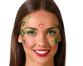 Atosa Tatouages Faciaux Verts avec Cœurs et Trèfles
