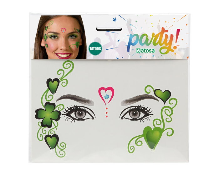 Atosa Tatouages Faciaux Verts avec Cœurs et Trèfles