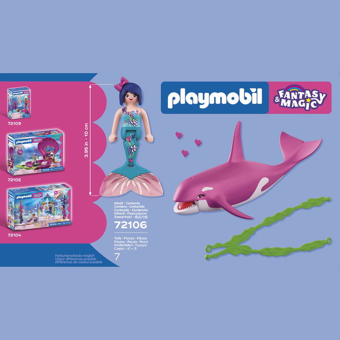 Playmobil Orca avec sirène 72106 - Set de jeu aquatique avec orque, sirène, algues et accessoires, à partir de 4 ans