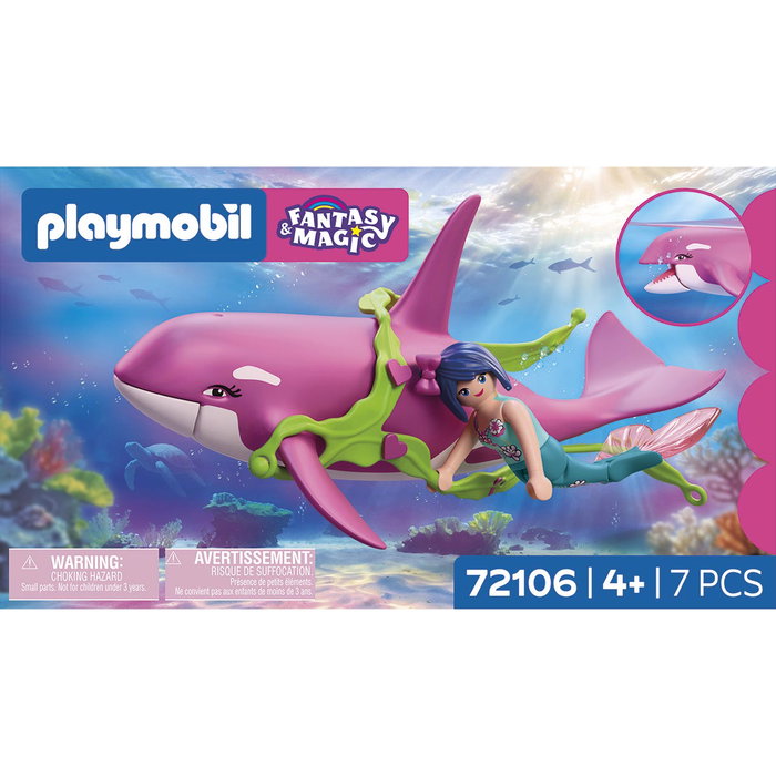 Playmobil Orca avec sirène 72106 - Set de jeu aquatique avec orque, sirène, algues et accessoires, à partir de 4 ans