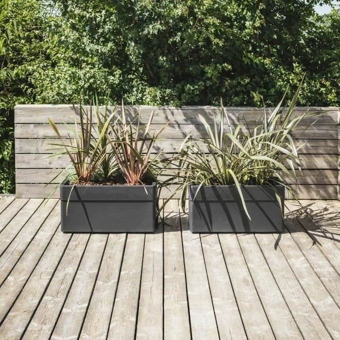EDA Jardinière Carel 63 L Gris Anthracite avec Roulettes
