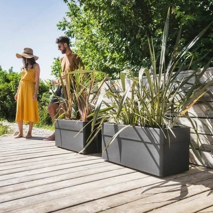 EDA Jardinière Carel 63 L Gris Anthracite avec Roulettes