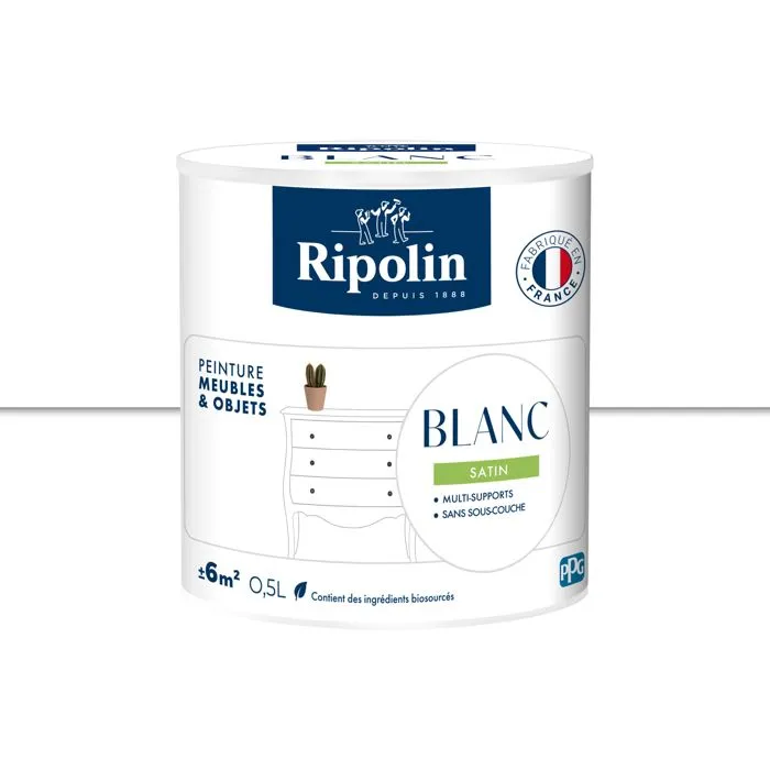Ripolin - Peinture pour Meubles & Objets Blanc Satiné 0.5L - Relooking Intérieur et Extérieur Sans Sous-Couche