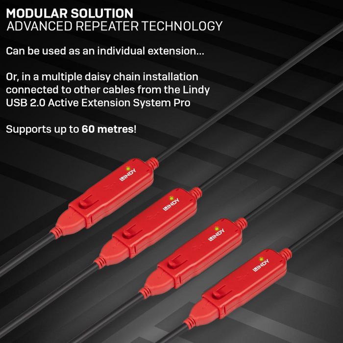 Lindy Rallonge Active USB 2.0 Pro 8 m, Câble d'Extension Actif Haute Vitesse Jusqu'à 480 Mbit/s avec Connecteurs à Verrouillage