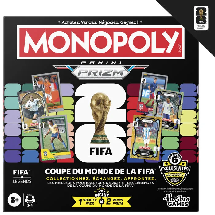 Monopoly Panini Prizm FIFA World Cup 2026, Jeu de société de football avec cartes, Coupe du Monde FIFA 2026, à partir de 8 ans