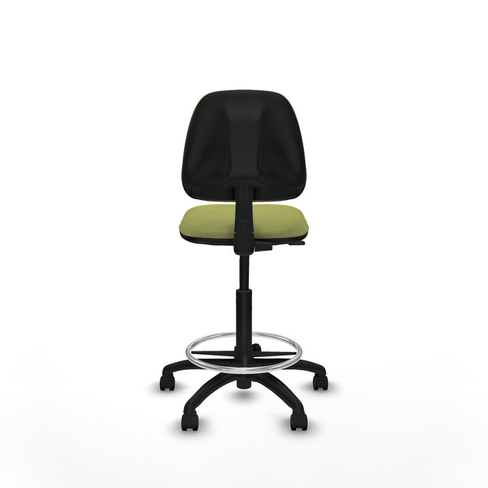 Tabouret Taburete Isso Contact permament de base Tissu Vert olive Structure polyamide noire Sans accoudoirs Sans appui-tête Roulettes en nylon 50 mm