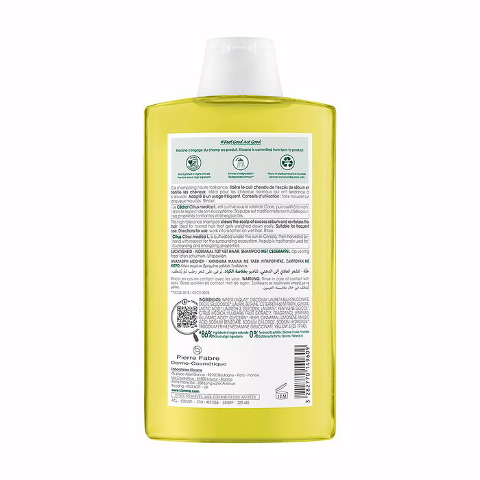Klorane Shampooing Léger au Citron pour Cheveux Normaux/Gras - 400 ml