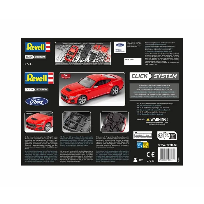 Revell - Maquette à construire avec système Click - Ford Mustang GT 2024 - Pièces pré-peintes - Sans colle nécessaire