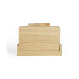 Livoo - Set de 4 Planches à Découper en Bois d'Hévéa avec Languettes et Support de Rangement 26x18 cm - Réf. MES142