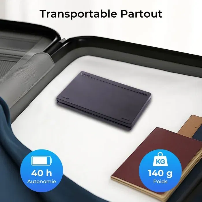 Bluestork KB-MINI-FOLD/FR Clavier sans fil Bluetooth pliable AZERTY noir - Compatible PC, tablette, smartphone, TV - Touches ciseaux - Ultra portable