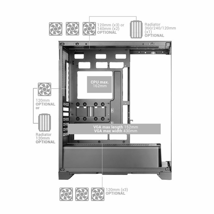 Boîtier ATX semi-tour Mars Gaming MCPRISMAW Blanc Boîtier ATX semi-tour Mars Gaming MCPRISMAW Blanc