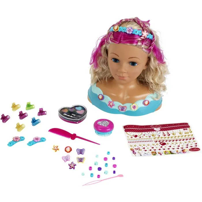 Klein - Mariella 5398 - Tête à coiffer et maquiller pour enfant dès 3 ans avec accessoires (cheveux blonds, brosse, peigne, perles, pinces, palette de maquillage)