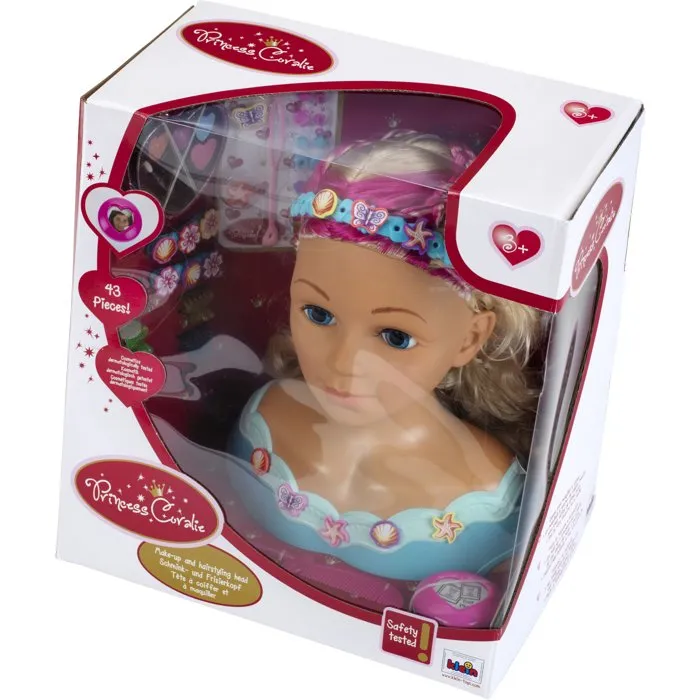 Klein - Mariella 5398 - Tête à coiffer et maquiller pour enfant dès 3 ans avec accessoires (cheveux blonds, brosse, peigne, perles, pinces, palette de maquillage)