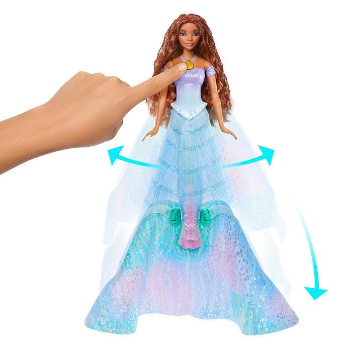 Mattel Poupée Disney Princess Ariel Transformable Humaine à Sirène avec Robe Bleue et Coquillage HLX13