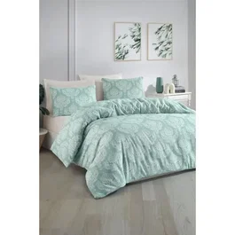 Parure de lit 1 housse de couette 220 x 240 cm + 2 taies d'oreiller 60 x 60 cm - 65% coton 35% polyester - Vert d'eau - King size