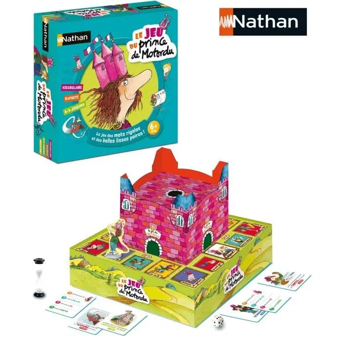 Nathan - Jeu de société Le Jeu du Prince de Motordu - Jeu de plateau à partir de 6 ans avec dés et cartes récompenses pour s'amuser avec les mots
