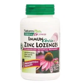 Natures Plus Immunactin Zinc Lozenges 60 comprimés - Complément alimentaire zinc aux extraits de plantes, arôme cerise - Défenses immunitaires