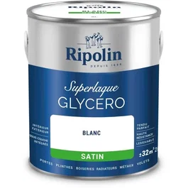 Ripolin Peinture Superlaque Glycéro, sous-couche incluse, fini satiné, résistante et lessivable, Blanc, 2 litres, 447559