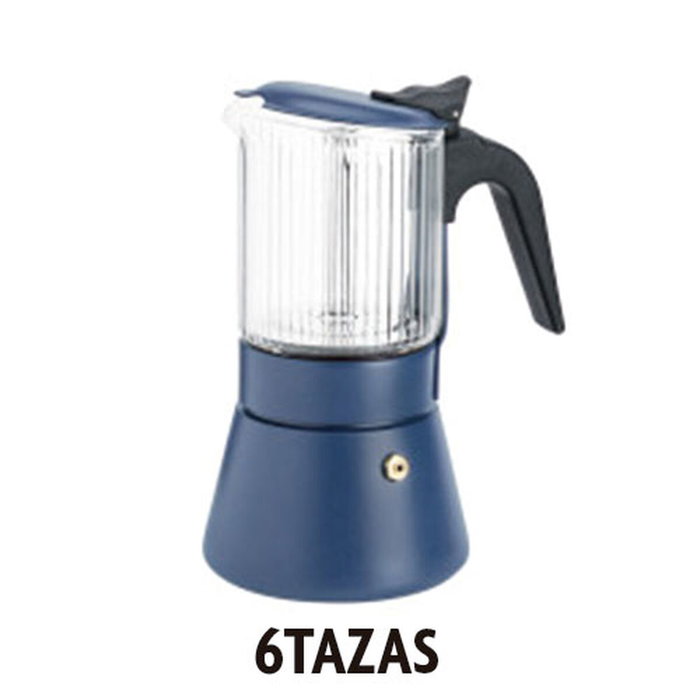 Inoxibar Cafetière italienne Clair 6 tasses Bleu en verre borosilicaté induction soupape sécurité