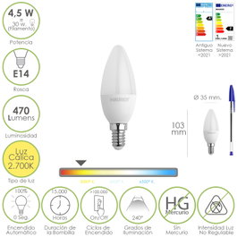 MAURER Ampoule LED Bougie E14, 4,5W, 470 Lumens, Lumière Chaude