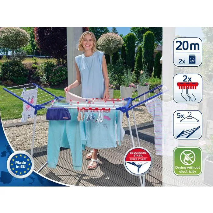 Leifheit 81516 Séchoir à Ligne Étendoir Pegasus 200 Solid Comfort, 20 m d'Étendage, Blanc avec 8 Accessoires Tancarville