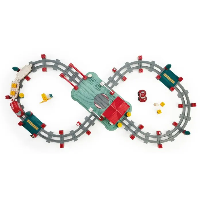 Ecoiffier Circuit Train - Baril de 140 Pièces - Jouet de Construction pour Enfants Dès 18 Mois - Jeu de Rails et Accessoires - Origine France Garantie