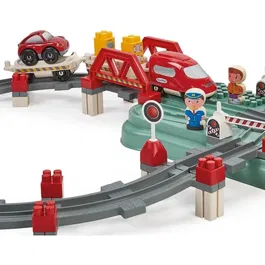 Ecoiffier Circuit Train - Baril de 140 Pièces - Jouet de Construction pour Enfants Dès 18 Mois - Jeu de Rails et Accessoires - Origine France Garantie