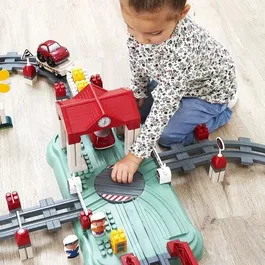 Ecoiffier Circuit Train - Baril de 140 Pièces - Jouet de Construction pour Enfants Dès 18 Mois - Jeu de Rails et Accessoires - Origine France Garantie