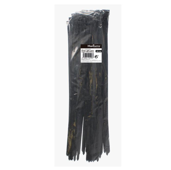 Hantums Sachet de 100 colliers de serrage 100% nylon 380x4,8mm Noir