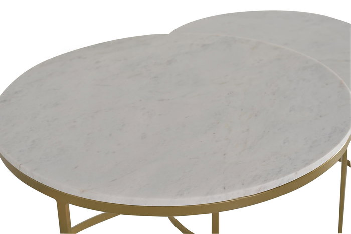 GINER Y COLOMER - Set de 2 Tables Basses en Marbre et Métal, Coloris Doré, Diamètres 70 cm et 55 cm, Hauteurs 48 cm et 42 cm, Assemblage Requis