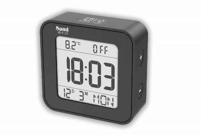 SAMI Réveil LCD avec Contrôle du Volume et Calendrier 7 Langues Blanc