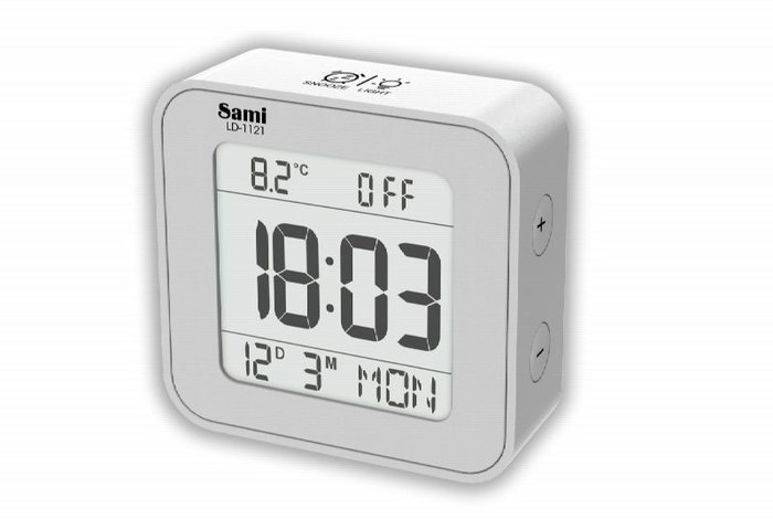 SAMI Réveil LCD avec Contrôle du Volume et Calendrier 7 Langues Blanc