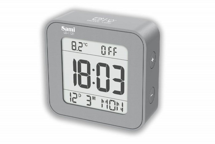 SAMI Réveil LCD avec Contrôle du Volume et Calendrier 7 Langues Blanc