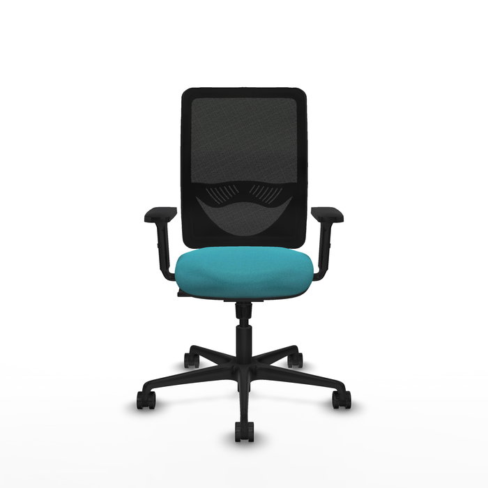 Chaise Zulema Synchro 3 positions tissu Turquoise Maille Noir Base en nylon noir Accoudoir 2D Sans appui-tête Roulettes 65mm nylon