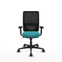 Chaise Zulema Synchro 3 positions tissu Turquoise Maille Noir Base en nylon noir Accoudoir 2D Sans appui-tête Roulettes 65mm nylon