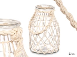 GIFTDECOR Porte-bougie en verre avec corde blanche, Taille moyenne