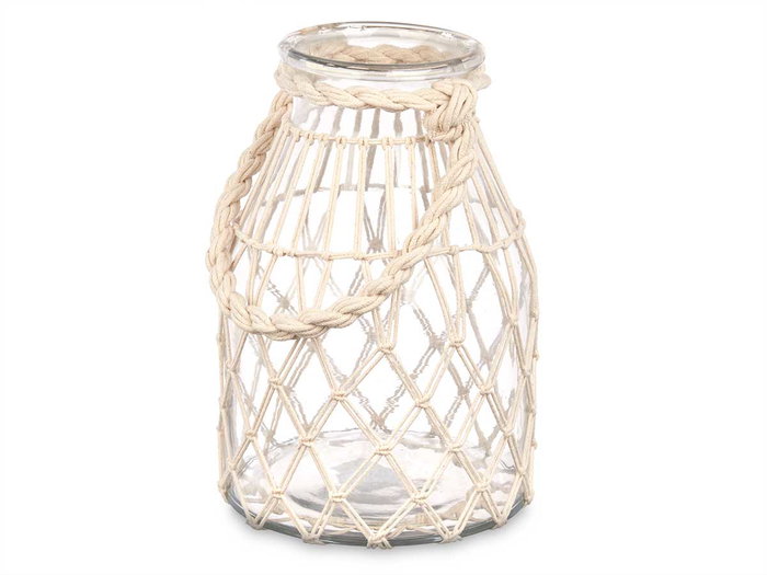 GIFTDECOR Porte-bougie en verre et corde blanc transparent 17 x 27 x 17 cm (Set de 4)