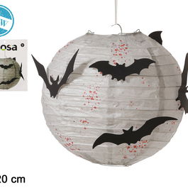 Lanterne suspendue en papier de 20 cm de diamètre chauves-souris - Décoration originale et effrayante pour Halloween