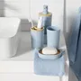 Today Lot de 6 accessoires de salle de bain Utility en plastique et bambou bleu : Distributeur de savon, gobelet, porte-brosse à dents, porte-savon, brosse WC, poubelle