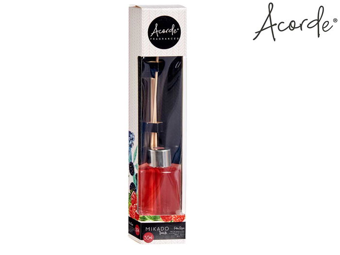 Acorde Mikado 30 ml Fruits Rouges Diffuseur à Bâtonnets en Verre et Rotin 4x8x3 cm (Set de 24)
