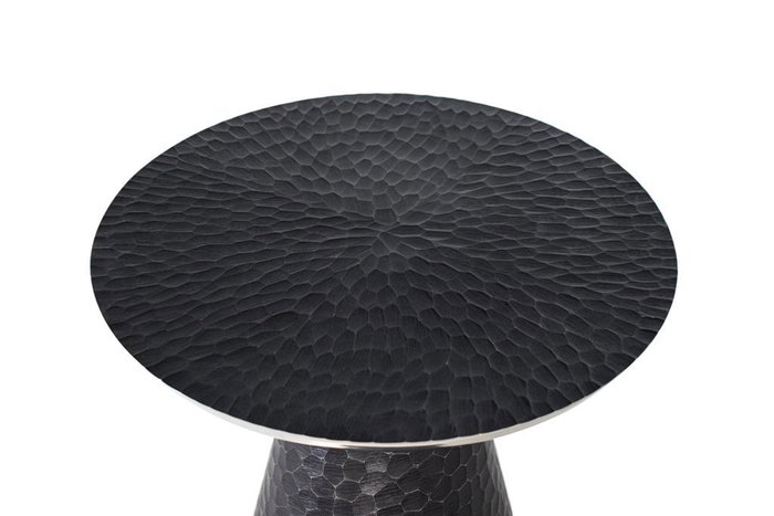 GINER Y COLOMER - Table de Centre Ronde en Aluminium, Finition Gris Foncé avec Effet Martelé et Chant Argenté