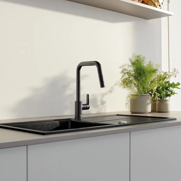 Grohe Robinet de cuisine avec douchette Start, bec haut, noir mat, 2 jets Grohe Robinet de cuisine avec douchette Start, bec haut, noir mat, 2 jets