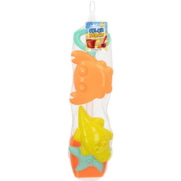 Color Baby - Pala de plage avec 3 moules en filet 39 cm - Modèles assortis Color Baby - Pala de plage avec 3 moules en filet 39 cm - Modèles assortis