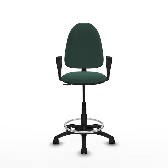 Tabouret Aýna taburete Contact permament de base Tissu Vert foncé Structure polyamide noire Accoudoirs fixes Sans appui-tête Roulettes en nylon 50 mm