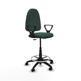 Tabouret Aýna taburete Contact permament de base Tissu Vert foncé Structure polyamide noire Accoudoirs fixes Sans appui-tête Roulettes en nylon 50 mm