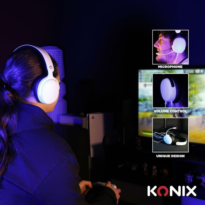 Konix Nexus PS5 Casque Gaming Blanc avec Haut-parleurs 40 mm