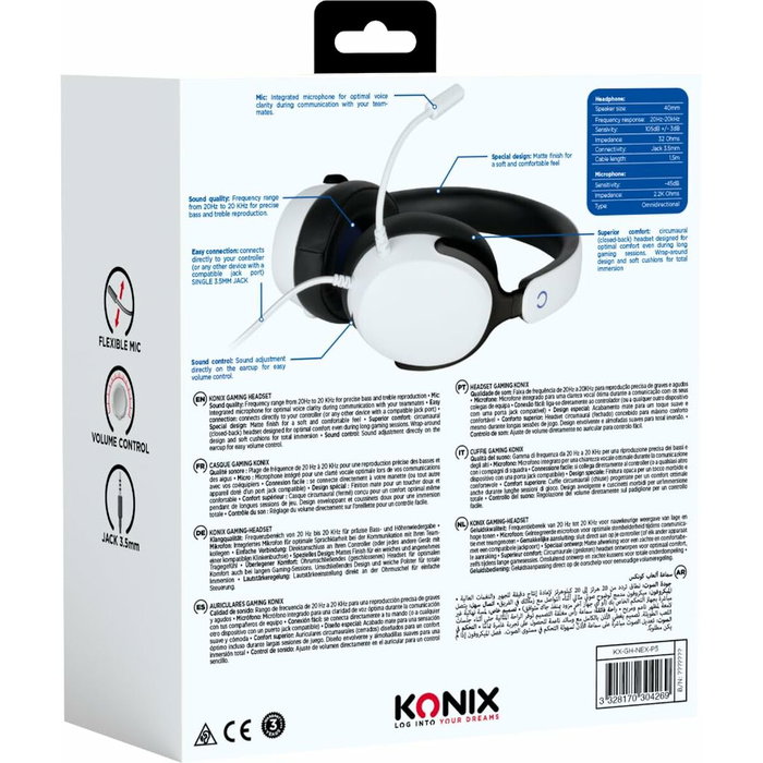 Konix Nexus PS5 Casque Gaming Blanc avec Haut-parleurs 40 mm