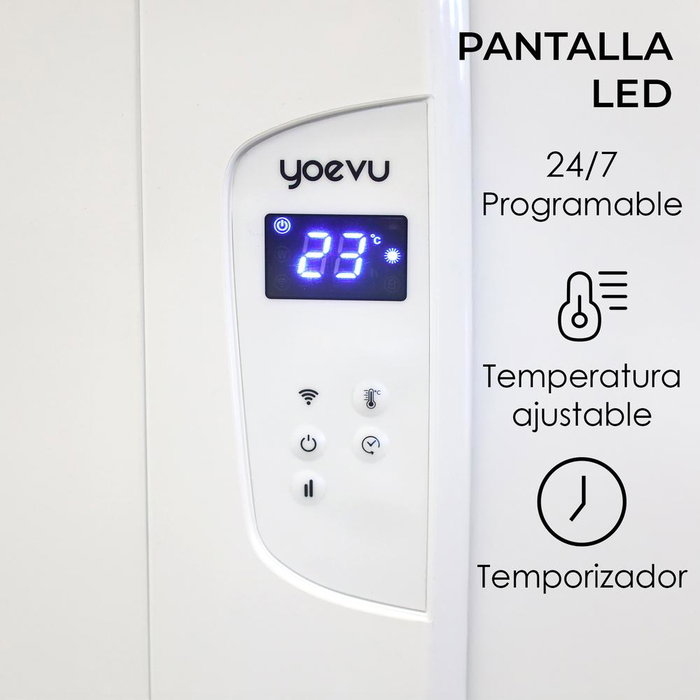 Yoevu Radiateur Électrique 1500W 10 Éléments WiFi Blanc - App, Alexa, Google Home, Programmateur, LCD